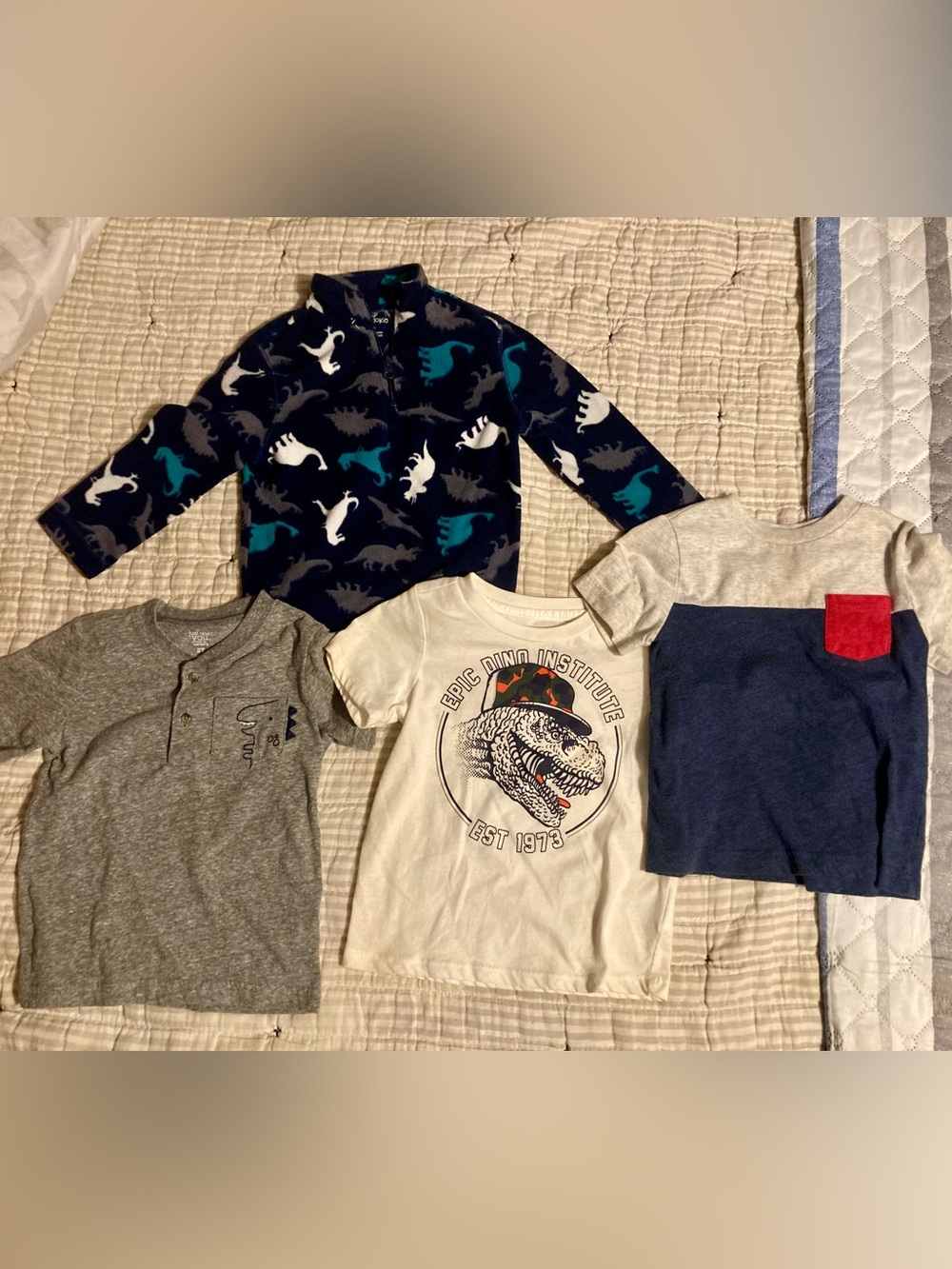 Boys Toddler Clothes - Bundle of 4 t-shirts + a Dinosaur Fleece Pullover Cute